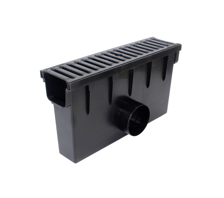 Studzienka zbiorcza do kanału 98 mm z koszem zatrzymującym zanieczyszczenia środowiskowe i kratą żeliwną C250 25 ton w kolorze czarnym