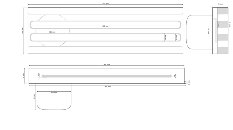 Kanał grzebieniowy z króćcem 0,5m