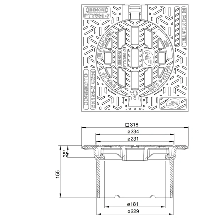 Wpust żeliwny CONNECTO