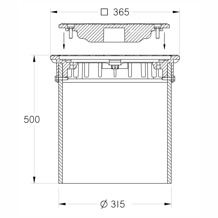 Właz szczelny teleskopowy na rurę litą Ø 315
