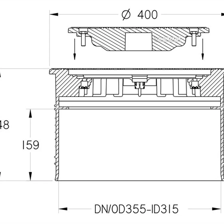 Właz szczelny teleskopowy na rurę karbowaną Ø 315 / 355 3