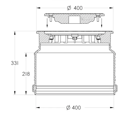 Właz szczelny teleskopowy na rurę litą Ø 400 rys tech