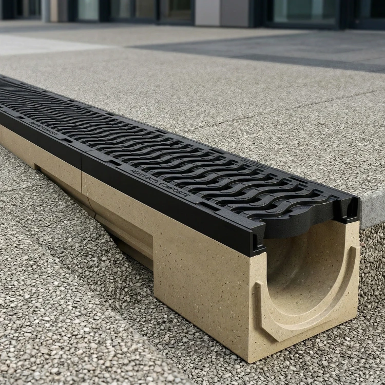 Kanał odwodnienia liniowego z polimerobetonu z listwą i kratą żeliwną SUPER F900 FALA
