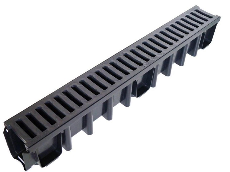 Komplet kanału o wysokości 148 mm z kratą wykonaną z tworzywa PVC o klasie obciążenia B125 12,5 w kolorze grafitowym