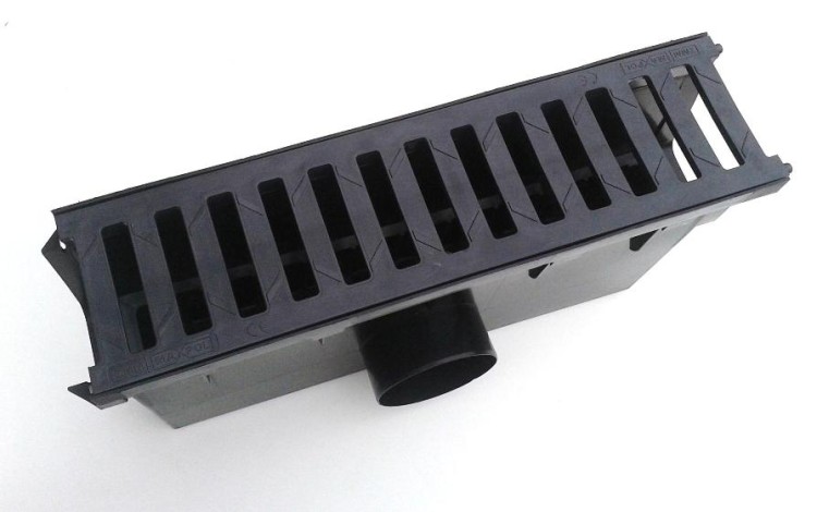 Studzienka zbiorcza do kanału 148 mm z koszem zatrzymującym zanieczyszczenia i kratą PVC B125 12,5 tony w kolorze grafitowym