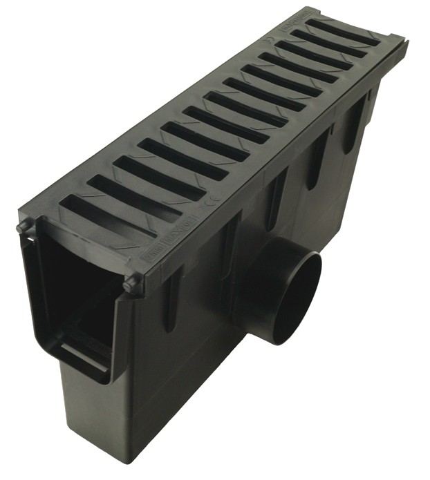 Studzienka zbiorcza do kanału 148 mm z koszem zatrzymującym zanieczyszczenia i kratą PVC B125 12,5 tony w kolorze grafitowym