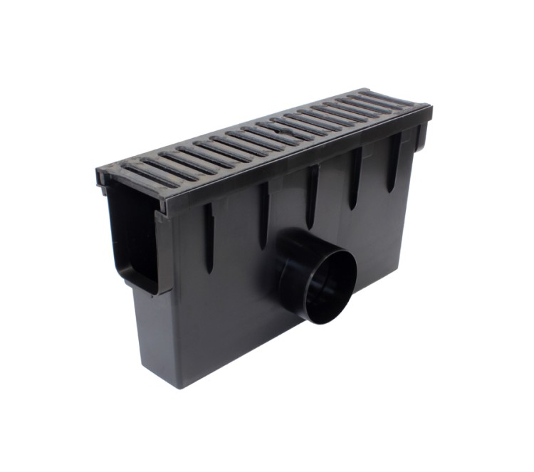 Studzienka zbiorcza do kanału 148 mm z koszem zatrzymującym zanieczyszczenia środowiskowe i kratą żeliwną C250 25 ton w kolorze czarnym